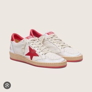 Golden Goose Cream and Red Star Sneakers